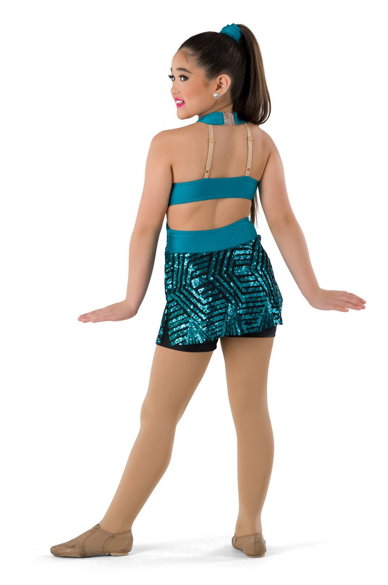 Pre-Owned Costume Costume Gallery  19606 XL Child Teal Dress Jazz  Sequins