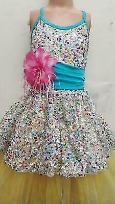 Pre-Owned Costume Curtain Call  E1215 Large Child Yellow Dress Jazz Sequin
