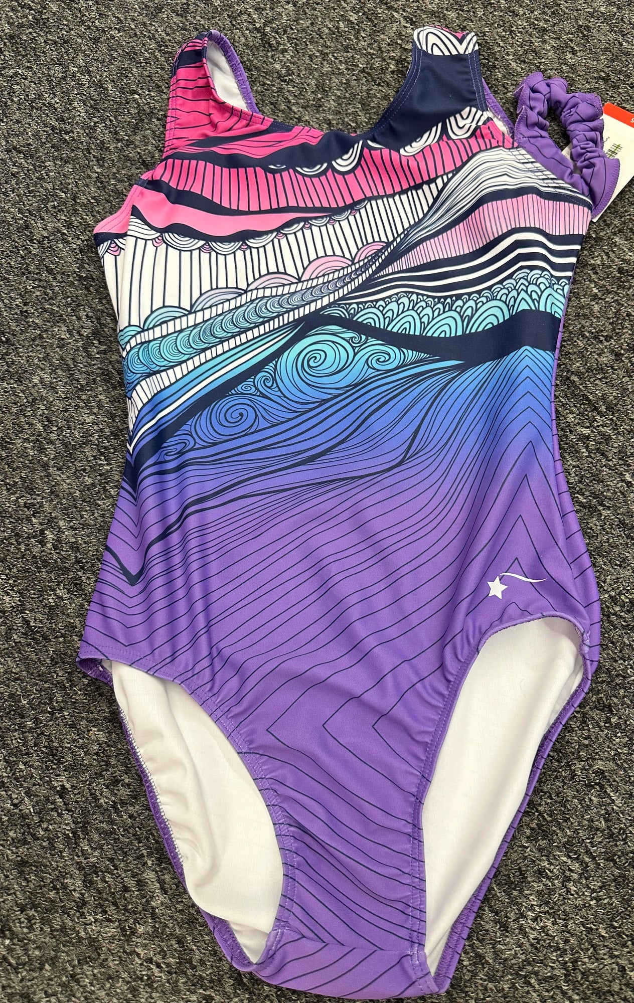 New NEW Leotard Destira Zen Doodle Large Adult Purple Blue Tumbling Acro