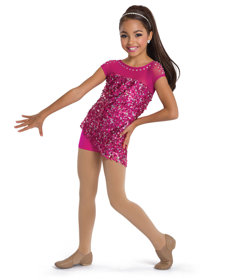 Pre-Owned Costume Medium Child Pink A Wish Come True V2101Y Jazz Tap Clogging Sequin Shorts