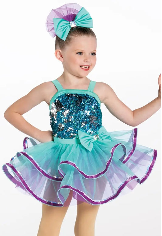 Pre-Owned Costume Medium Child Teal Green Weissman 13616 Sequin Dress