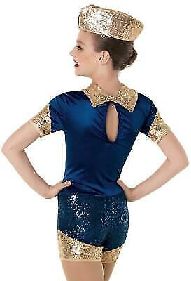 Pre-Owned Costume Weissman  8926 Medium Child Blue Unitard Jazz Sequin Bugle Boy