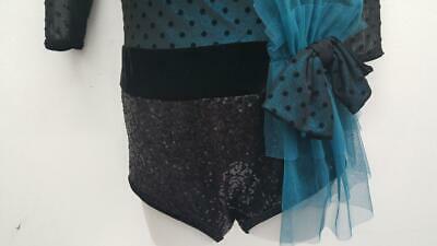Pre-Owned Costume Medium Child Blue Curtain Call E1386 Jazz Tap Clogging Musical Theater Polka Dot Unitard Long Sleeve