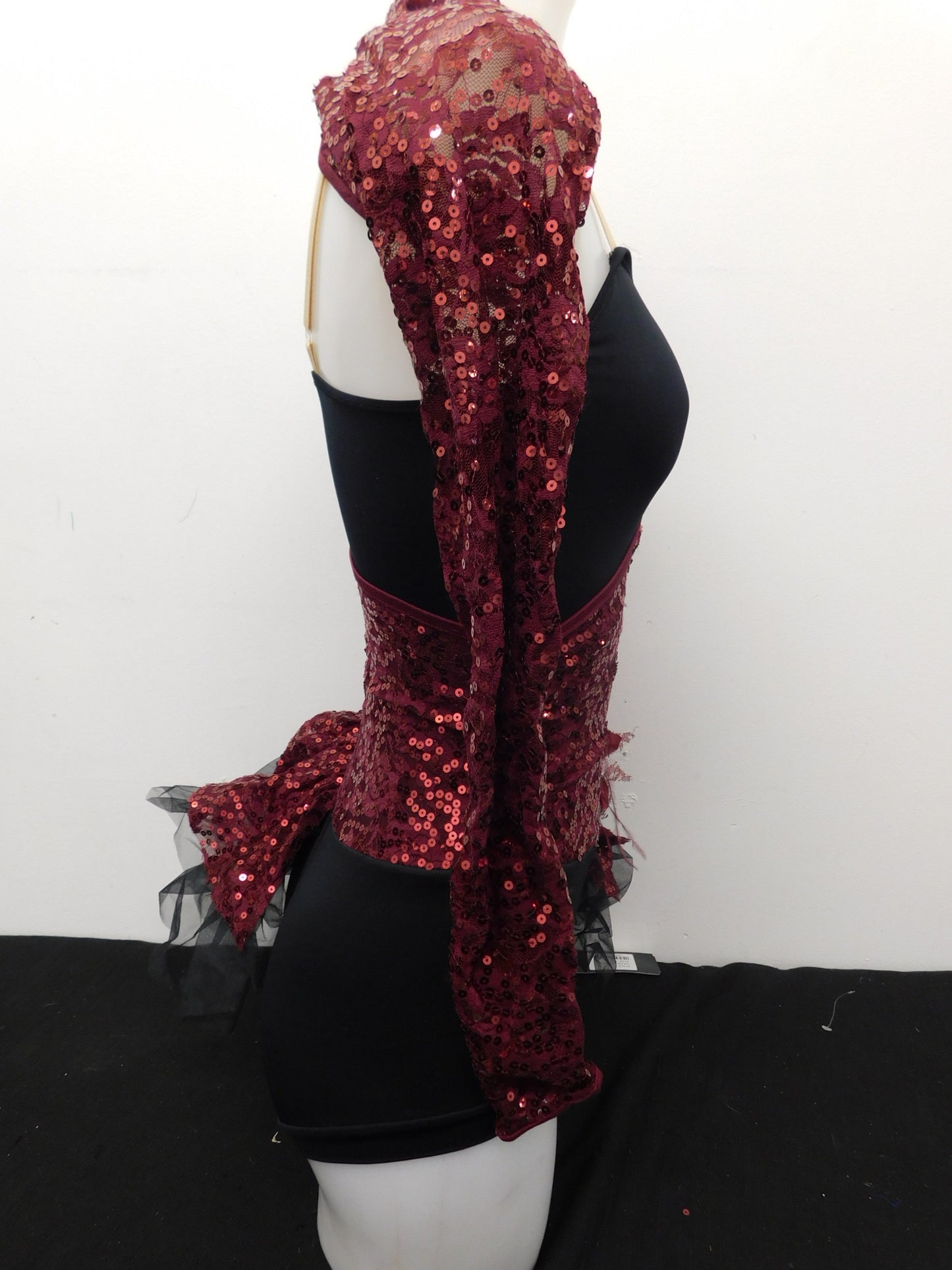 Pre-Owned Costume Small Adult Burgundy Weissman 7948 Jazz Tap Acro Contemporary One Shoulder Biketard
