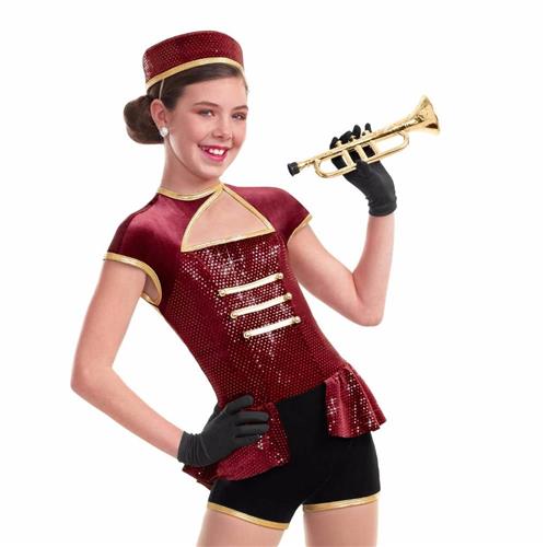 Pre-Owned Costume Curtain Call   Small Adult Red Unitard Jazz Metallic Foil Bellhop