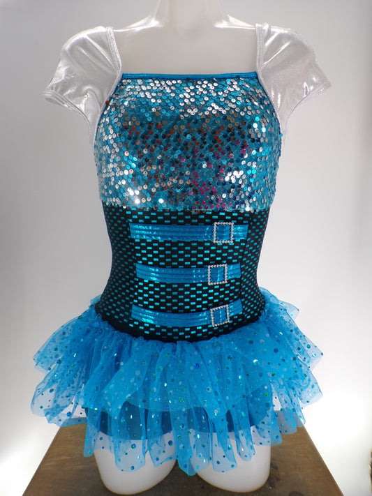 Pre-Owned Costume Curtain Call  J4817 Medium Adult Turquoise  Jazz Sequin