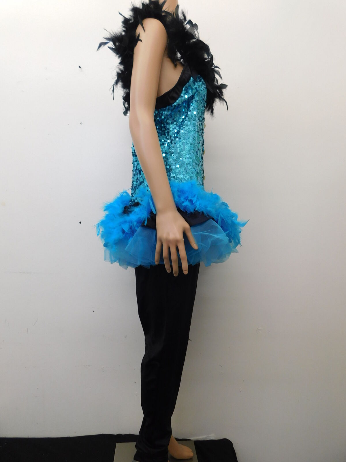 Pre-Owned Costume Weissman  8805 XL Adult Blue Sequin Feather Unitard Jazz Tap