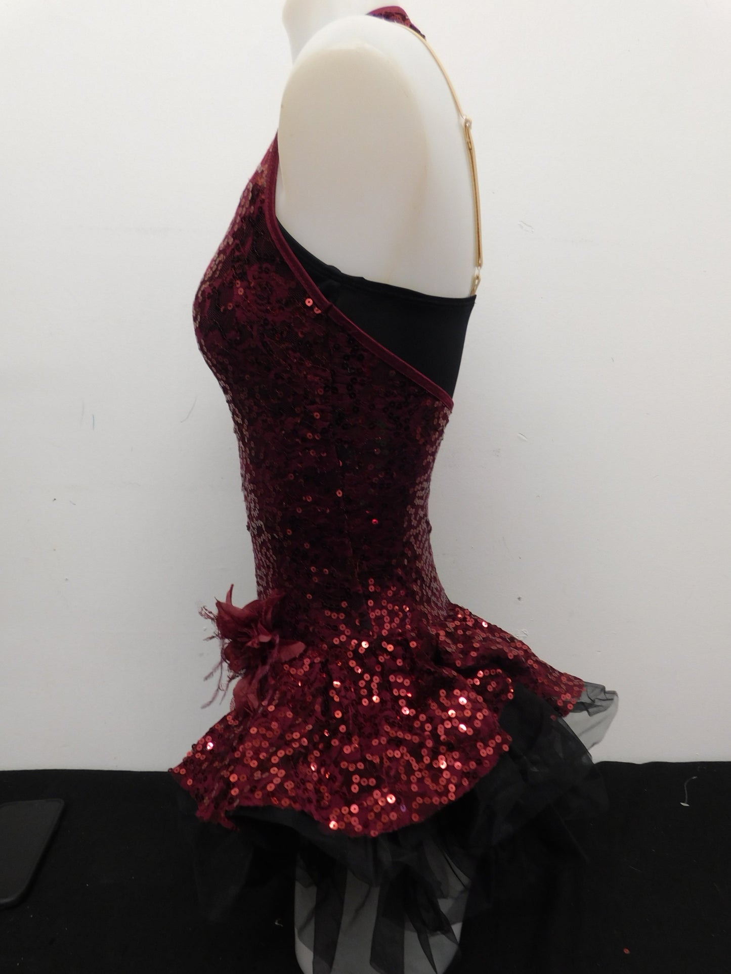 Pre-Owned Costume Small Adult Burgundy Weissman 7948 Jazz Tap Acro Contemporary One Shoulder Biketard