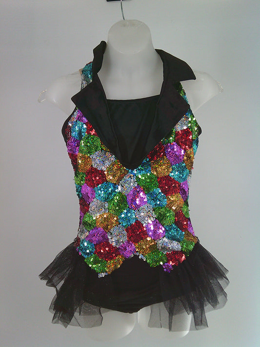 Pre-Owned Costume Weissman  6053 Small Adult Black Colors Jazz Tap Sequins