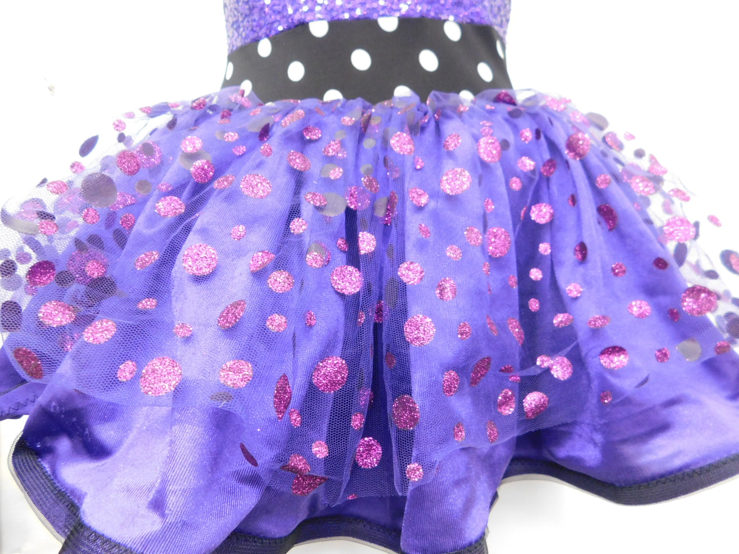 Pre-Owned Costume Large Child Purple Curtain Call J5239 Jazz Tap Clogging Polka Dots Sequin Dress
