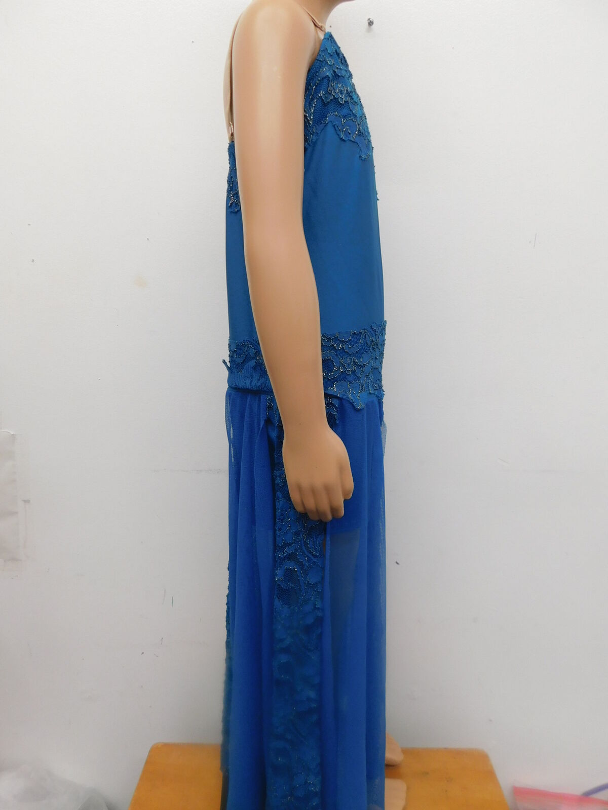 Pre-Owned Costume AWCT  S193 Medium Child Teal Dress Lyrical Glitter Thread