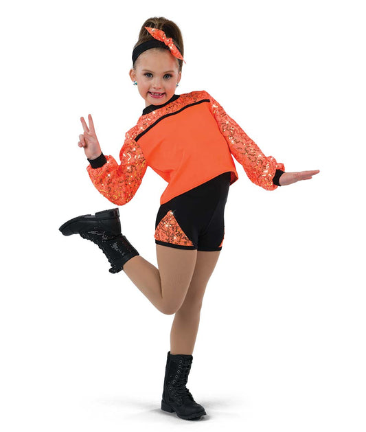 Pre-Owned Costume AWCT  24165 Medium Adult Orange Unitard Hip Hop Clogging Sequin