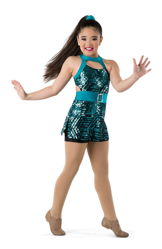 Pre-Owned Costume Costume Gallery  19606 XL Child Teal Dress Jazz  Sequins