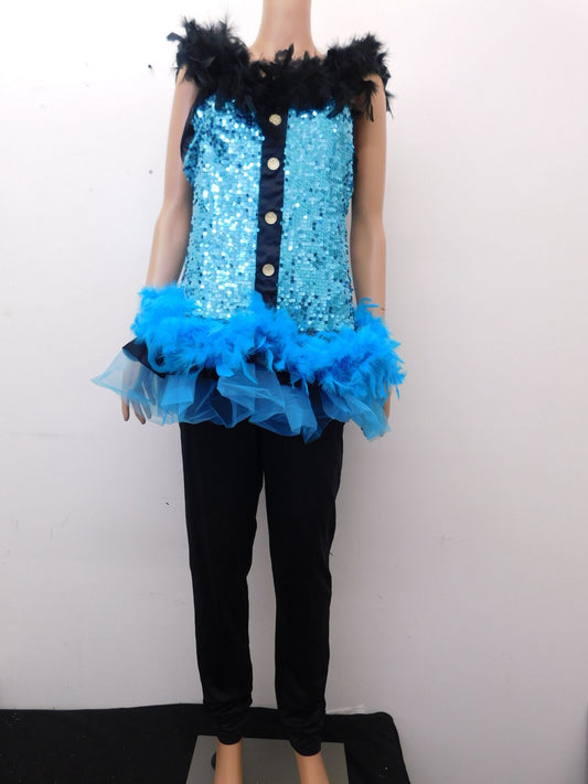 Pre-Owned Costume Weissman  8805 XL Adult Blue Sequin Feather Unitard Jazz Tap