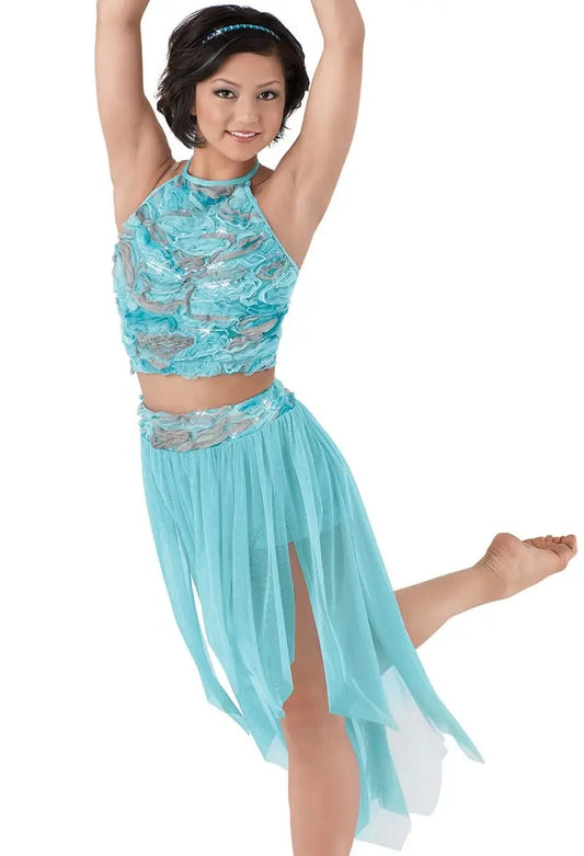 Pre-Owned Costume Weissman  8553 Medium Adult Aqua 2 pc Lyrical  Sequin