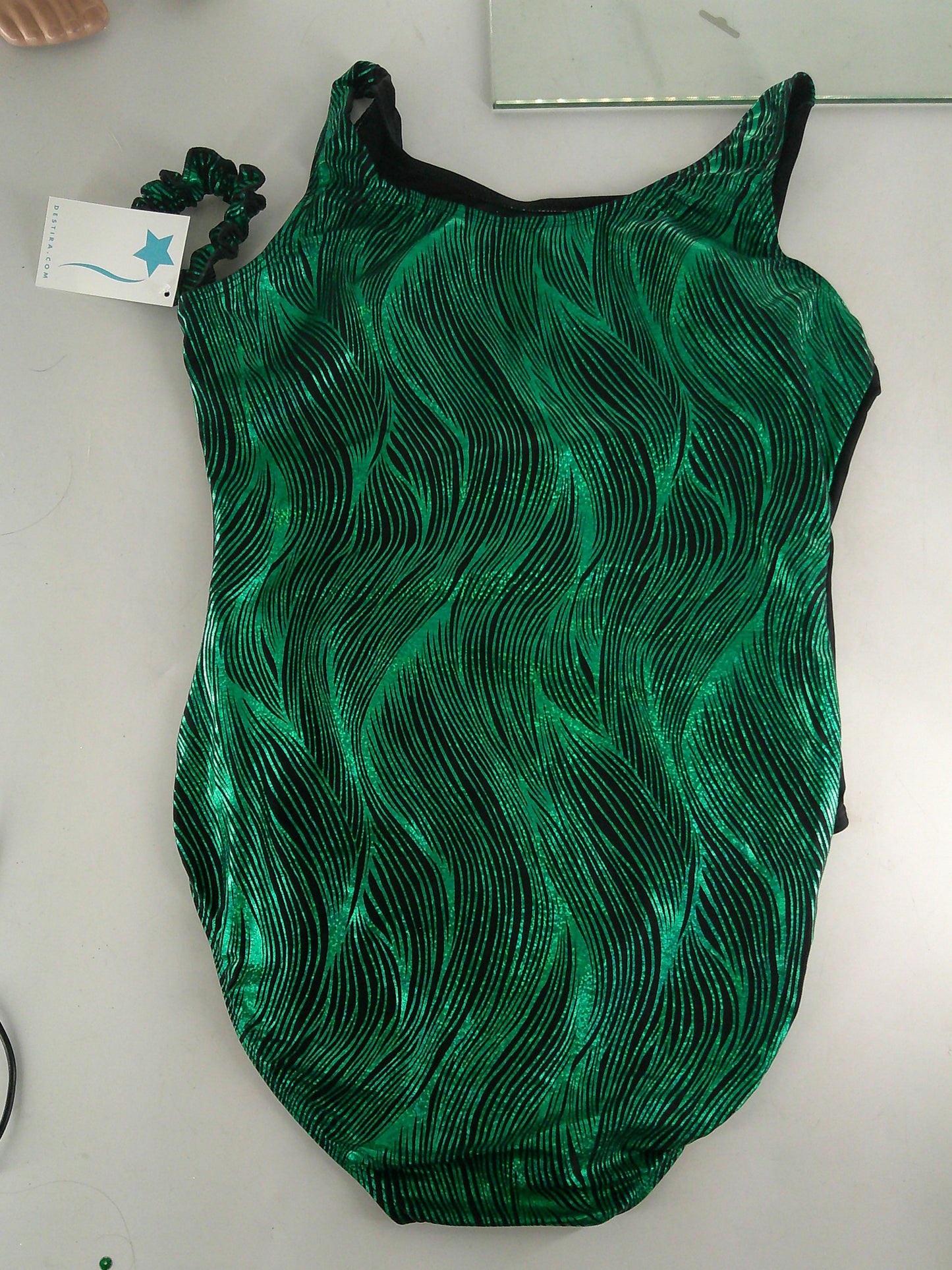 New Leotard Destira Green Glimmer Adult XL Green Black Acro Tumbling