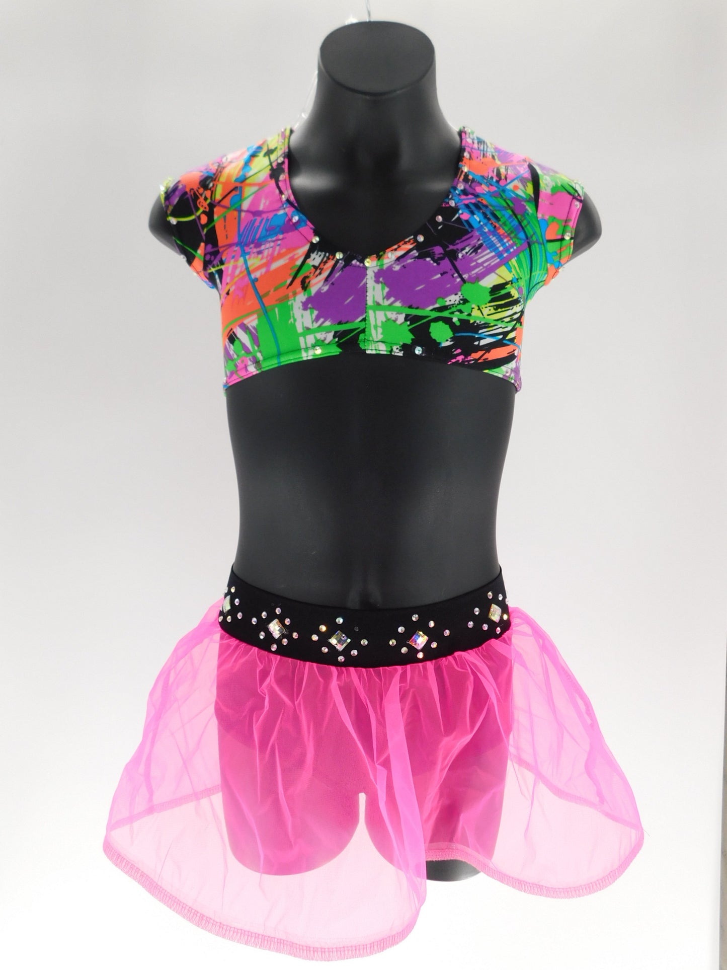 Pre-Owned Costume Kelle   XS Child Bright Colors 2 pc Jazz Rhinestone
