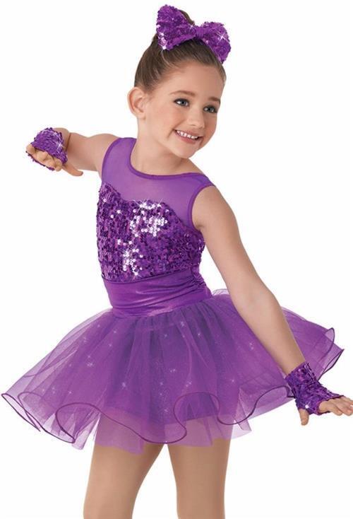 Pre-Owned Costume Weissman  8802 Medium Child Purple Tutu Dress Jazz Tap Sequin