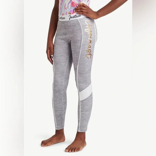 Pre-Owned Leggings Justice Child 7-8 Gray Gold Gymnastics