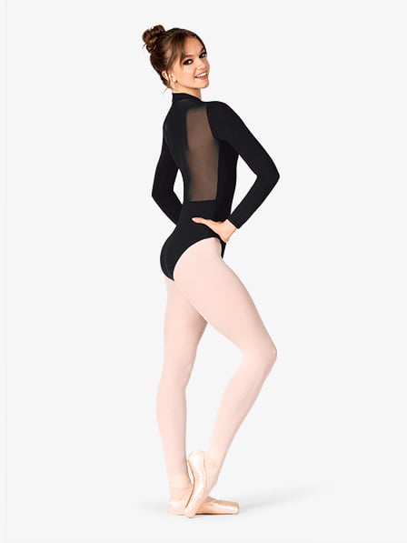 New Leotard Leotard Mariia Crown 6x-7 Child Black Long Sleeve Mesh Ballet Tap Jazz