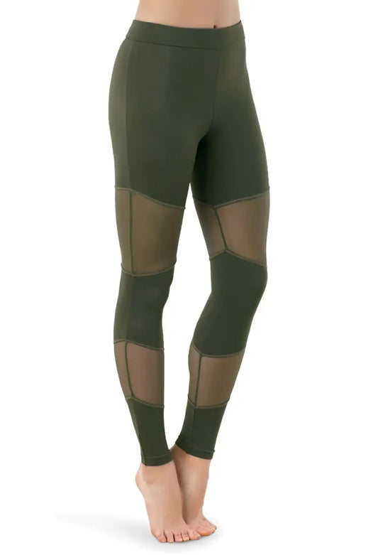 Pre-Owned Leggings Medium Adult Olive Green Balera MT10151 Mesh insert Jazz Tap