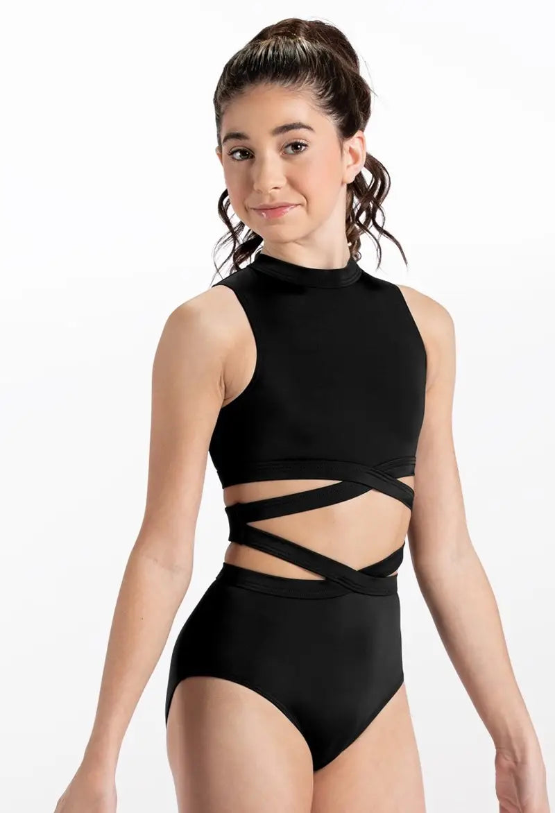 Pre-Owned Costume Small Adult Black Weissman MT13234 Jazz Contemporary Acro Leotard Rhinestones