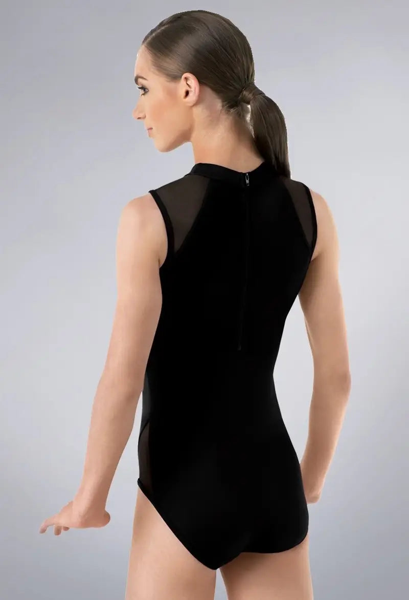 Pre-Owned Crop Tank Weissman MT9746 Mock neck leotard with Mesh