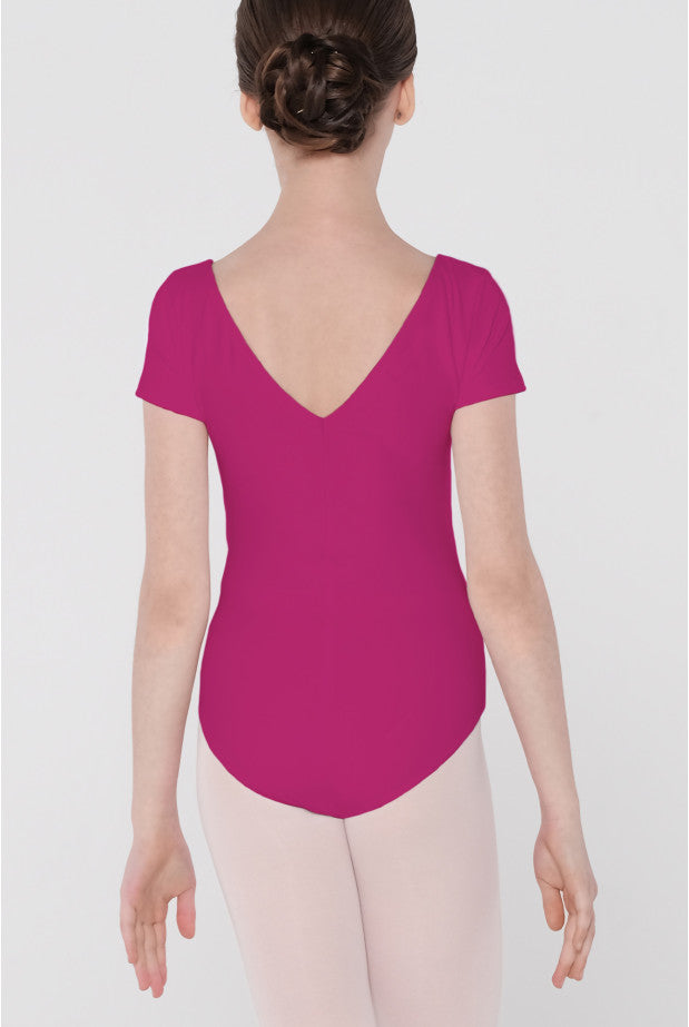 Pre-Owned Leotard Medium Child Dark Pink Wear Moi Pirouette Short Sleeve Lycra V Back