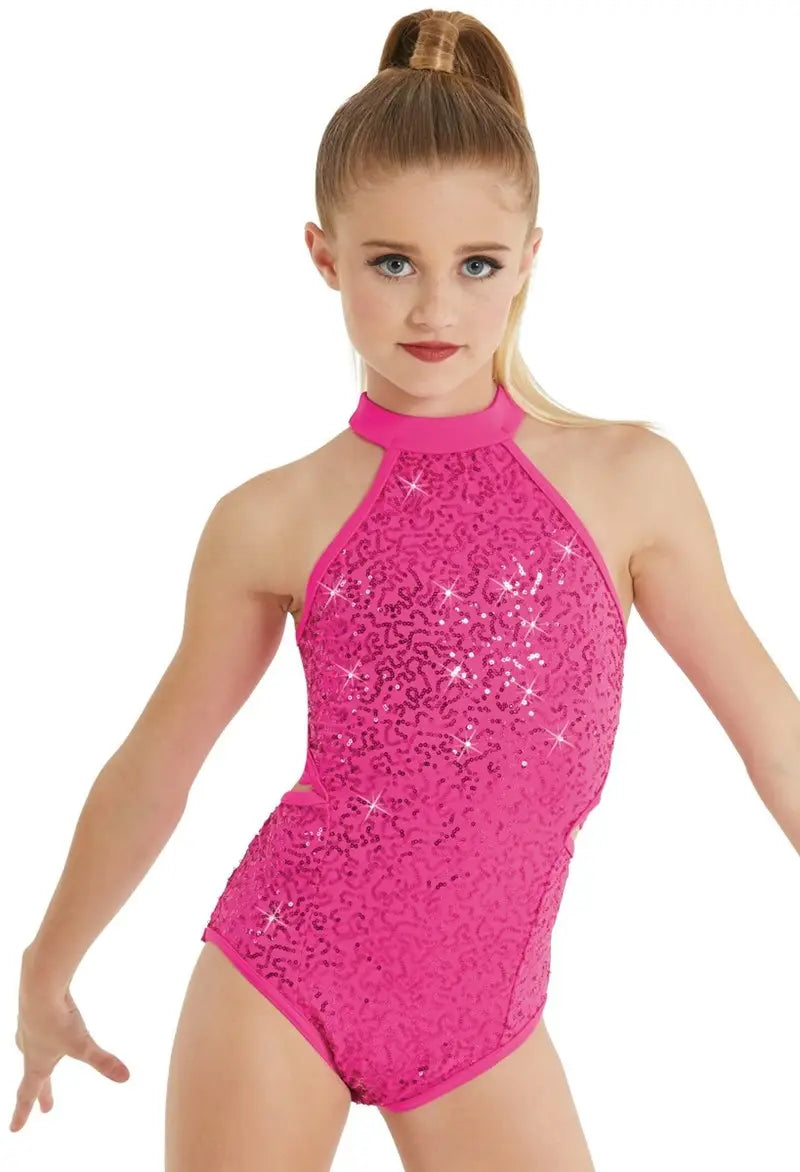 Pre-Owned Costume Large Child Pink Balera SQ11476 Jazz Tap Musical Theater Feathers Sequin Leotard