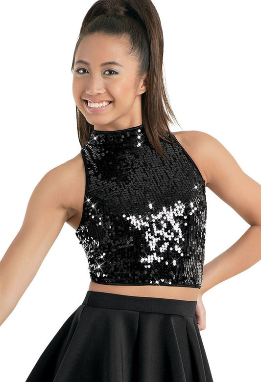 Pre-Owned Costume Balera SQ8078 Medium Child Black Sequin Crop Top Jazz Tap