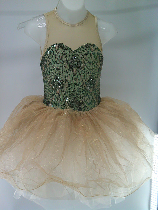 Pre-Owned Costume Curtain Call  E2134 Large Child  Green  Ballet Sequin Peacock