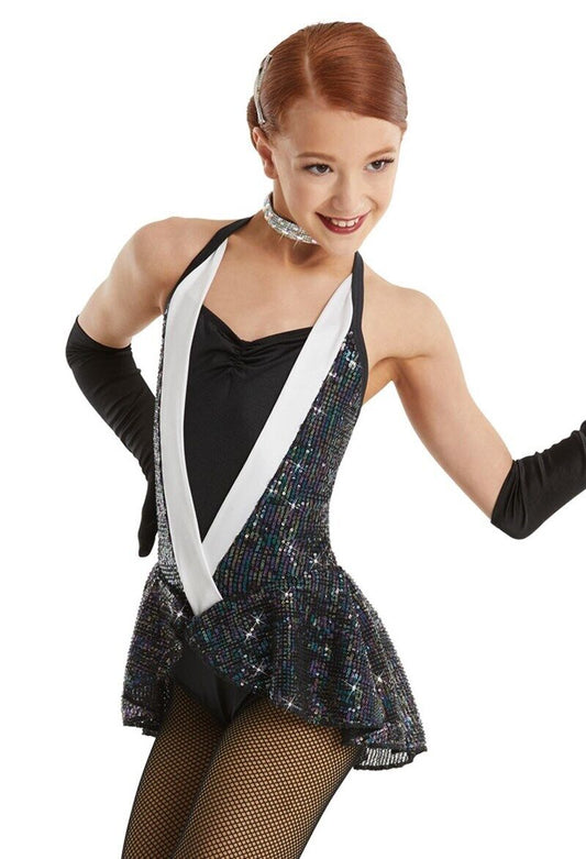 Pre-Owned Costume Weissman  11620 Medium Child Black  Dress Jazz Sequin