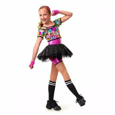 Pre-Owned Costume Medium Adult Pink Curtain Call E1233 Jazz Hip Hop Tap Clogging Grafitti Dress Metallic