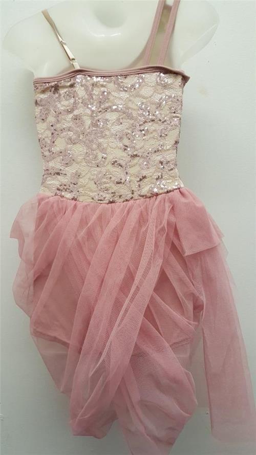 Pre-Owned Costume Medium Child Pink Curtain Call E1360 Lyrical Ballet Contemporary Sequin Dress Lace