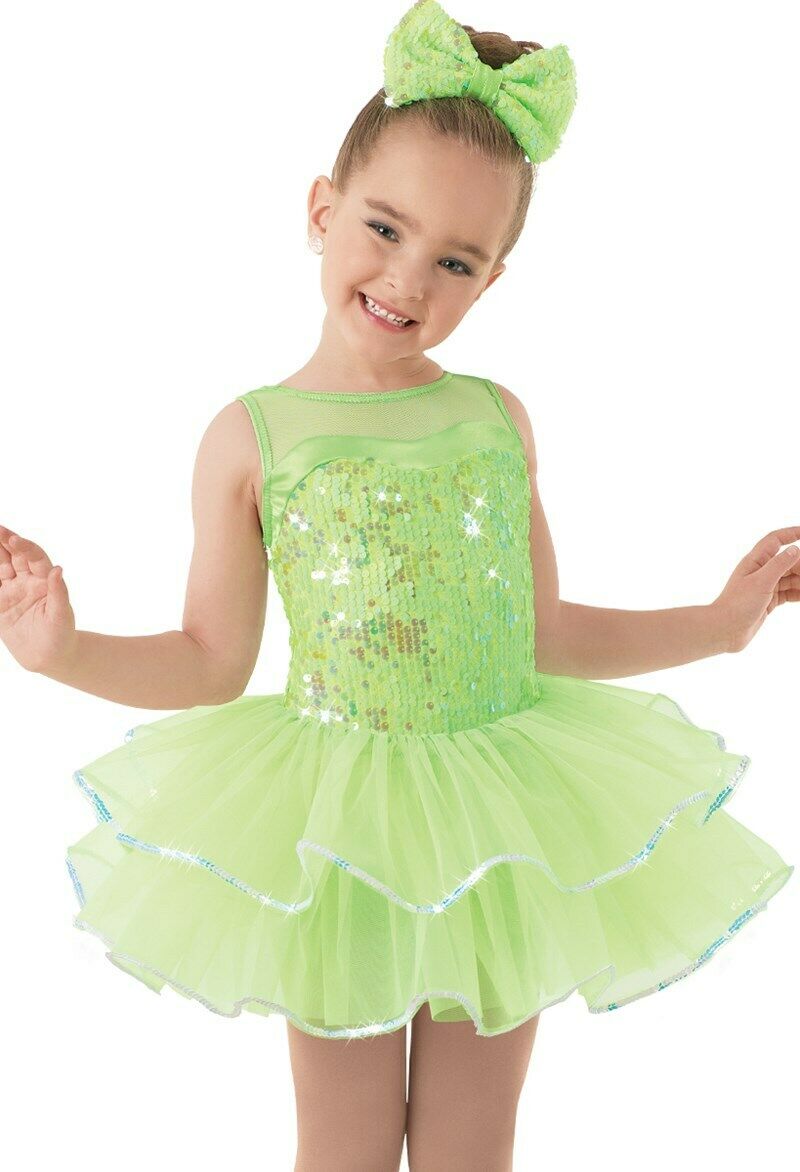 Pre-Owned Costume Weissman  9686 Large Child Green Dress Jazz Sequin