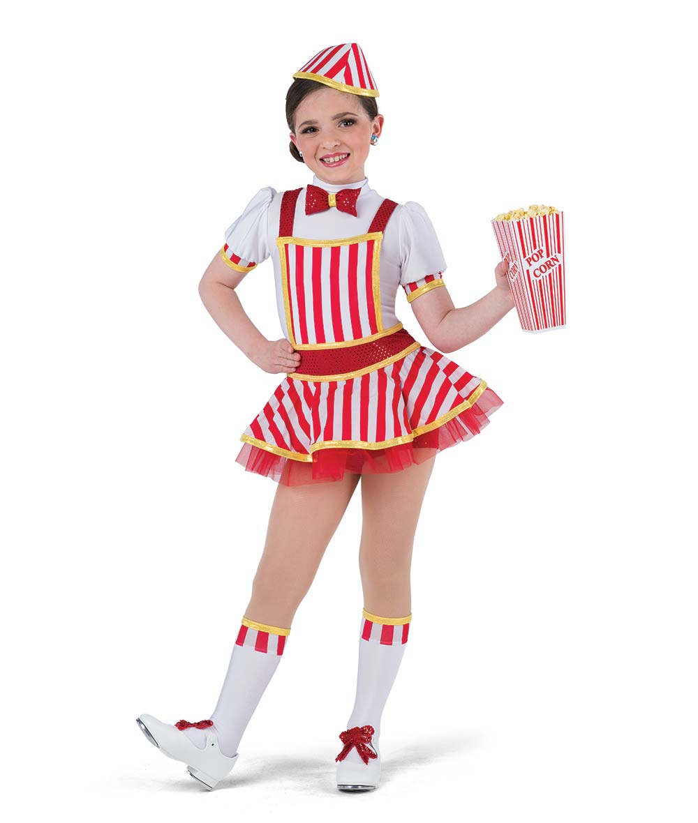 Pre-Owned Costume Large Child Red A Wish Comes True 24355 Jazz Tap Clogging Musical Theater Stripes Bow Dress