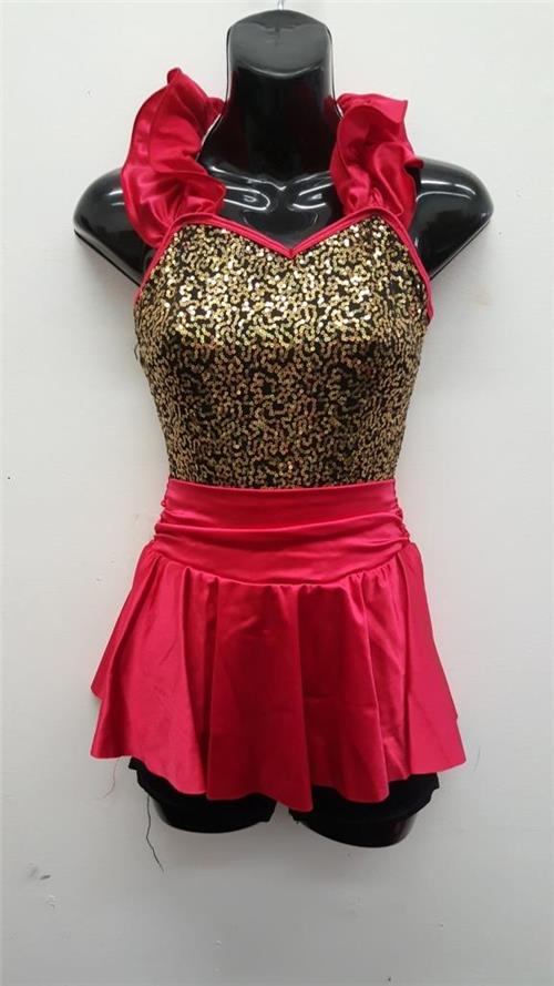 Pre-Owned Costume Small Adult Red Curtain Call E1245 Jazz Tap Musical Theater Dress Sequin Ruffles