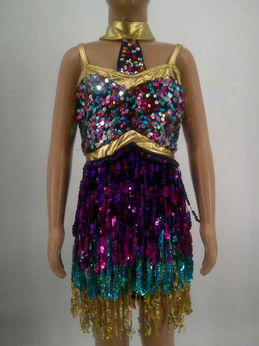 Pre-Owned Costume Glamour   XL Child Purple Fringe Jazz  Sequins