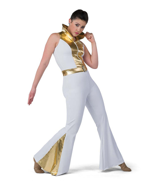 Pre-Owned Costume AWCT  24292 Medium Child White Jumpsuit Jazz Tap Rhinestones Elvis