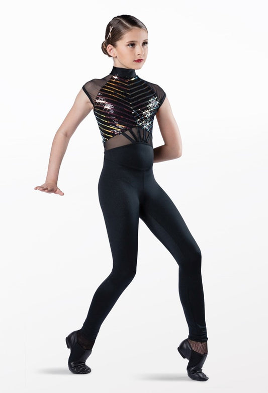 Pre-Owned Costume Weissman  13784 Large Child Black Unitard Jazz Sequin