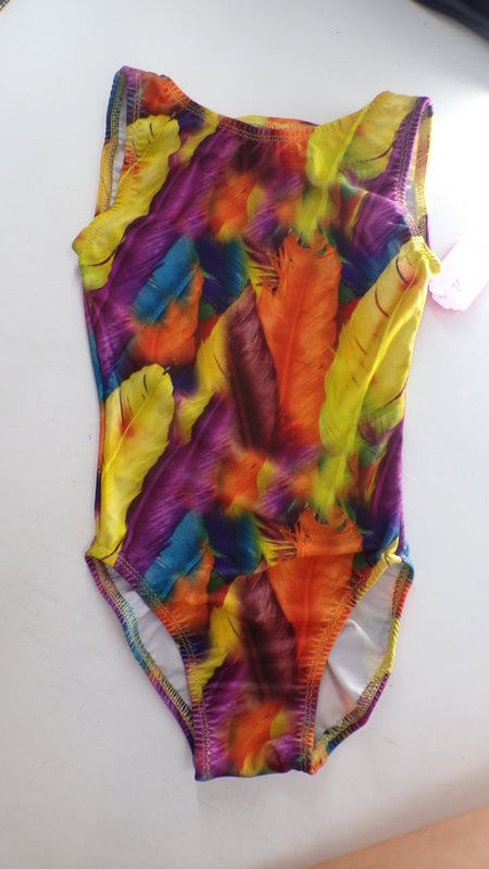Pre-Owned Leotard Flip Flops   XS Adult Colorful Feathers  Gymnastics
