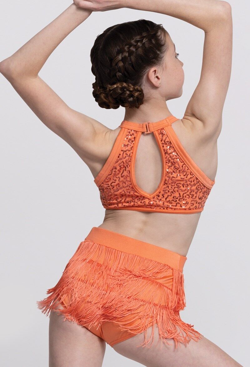 Pre-Owned Costume Weissman  D12439 6X-7 Child Orange Fringe Jazz Sequin