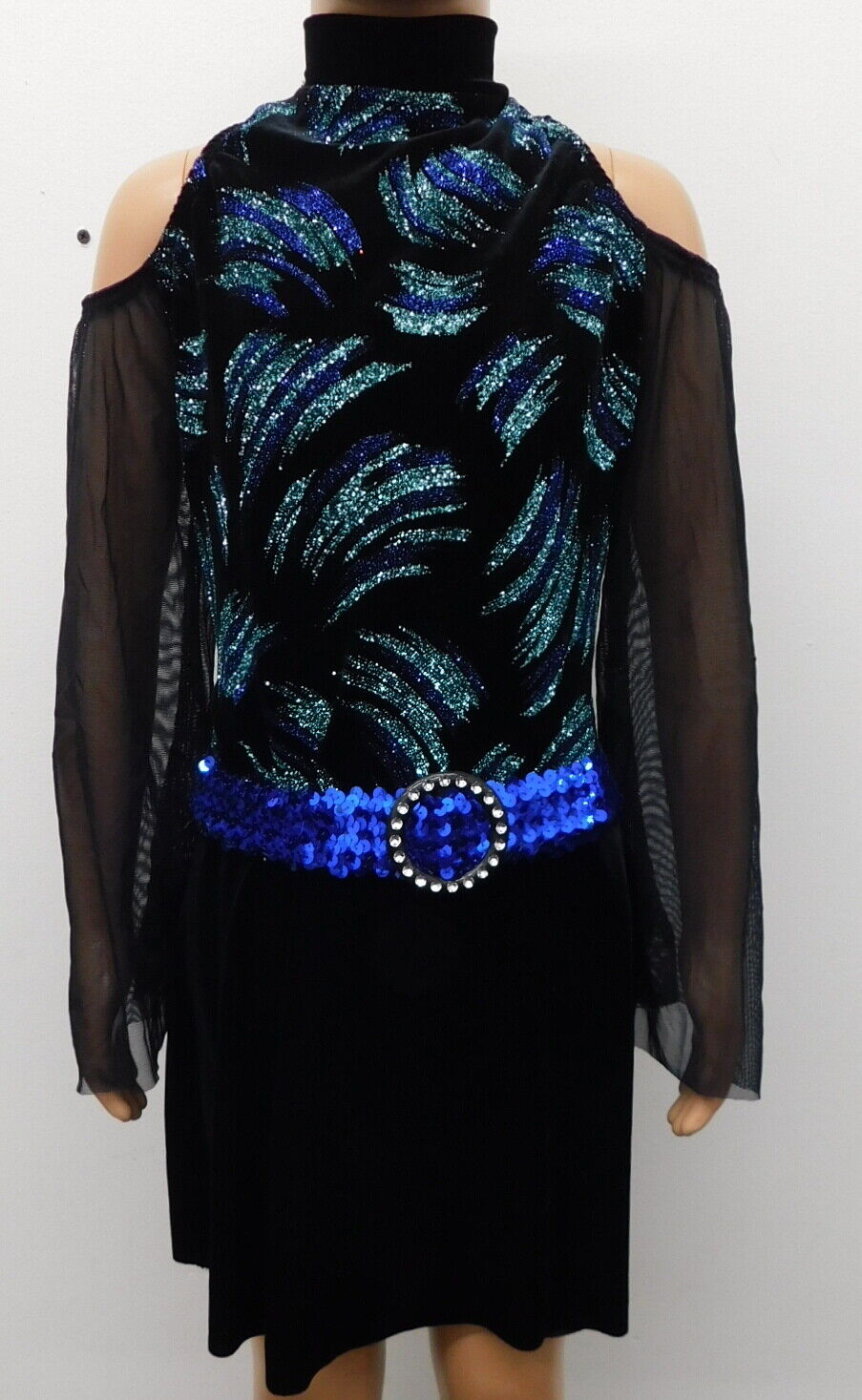 Pre-Owned Costume Dansco   Large Child Blue Cold Shoulders Jazz Tap Glitter