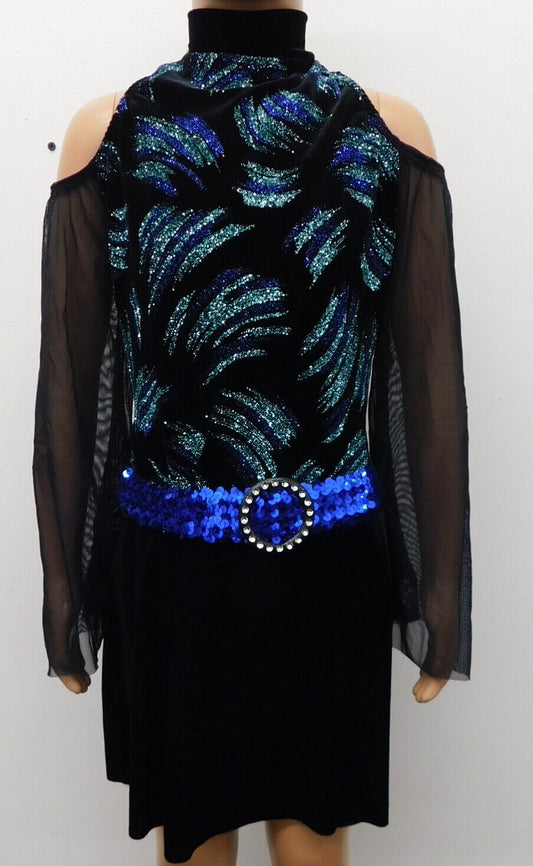 Pre-Owned Costume Dansco   Large Child Blue Cold Shoulders Jazz Tap Glitter
