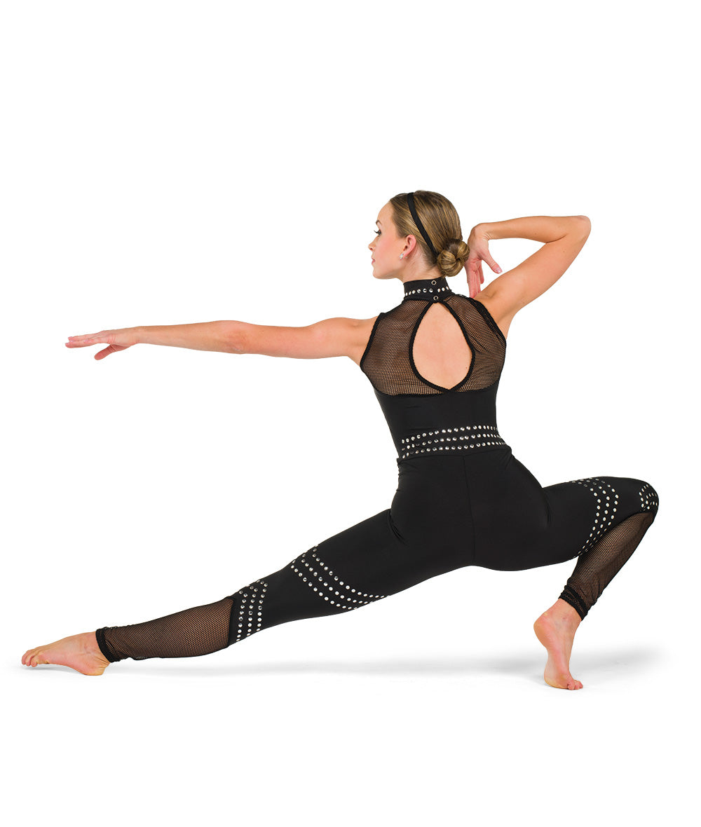 Pre-Owned Costume Small Adult Black A Wish Come True 22917 Jazz Contemporary Acro Unitard Studs Mesh