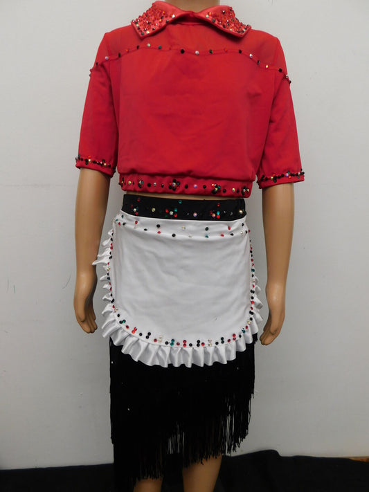 Pre-Owned Costume Weissman  MT12216 Medium Child Red 2pc Waitress Jazz Stones