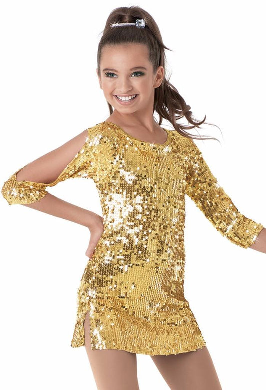 Pre-Owned Costume Weissman  8962 Medium Child Gold Dress Jazz Sequin