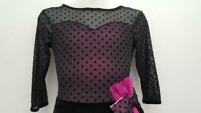 Pre-Owned Costume Small Adult Pink Curtain Call E1386 Jazz Tap Clogging Musical Theater Polka Dot Unitard Long Sleeve