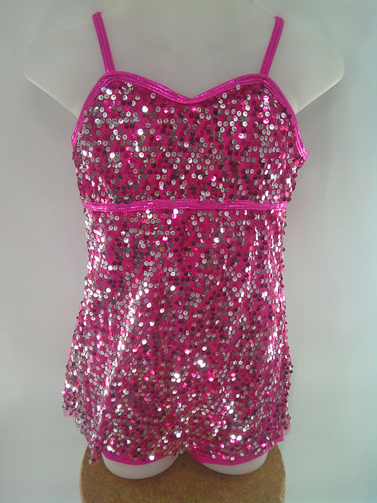 Pre-Owned Costume Curtain Call  E1005 XL Child Pink Biketard Jazz Tap Sequins