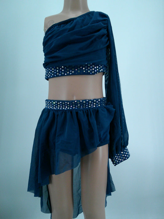 Pre-Owned Costume Kelle   Large Child Teal One Sleeve Lyrical  Rhinestone